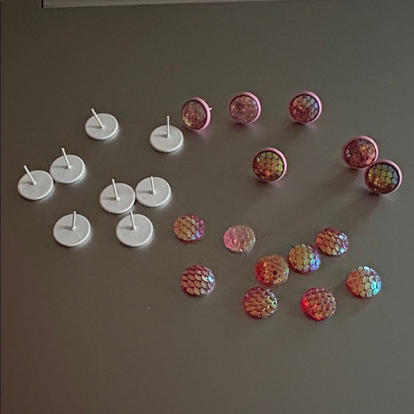 DIY Hot Pink and Pink Mermaid Post Glass Cabochon Earrings - Picture 2 of 5